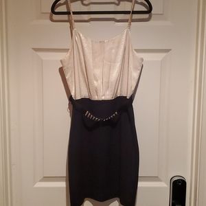 Cream and black dress with beaded belt